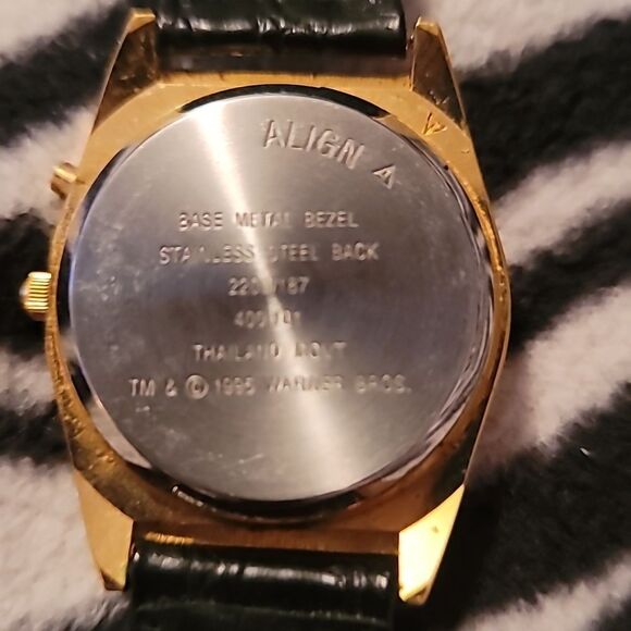 Vintage Warner Brothers Sylvester & Tweety Black & Gold Watch Wristwatch Analog - Picture 8 of 10